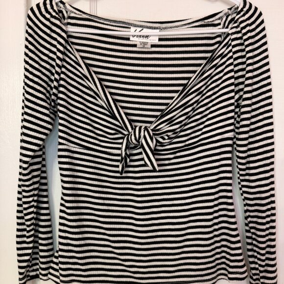 RARE Vixen by Micheline Pitt Striped Black and White Tie-me-up Top Medium - Picture 2 of 5